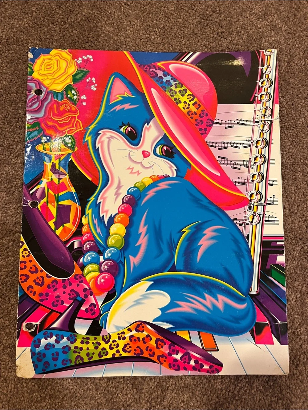 Lisa Frank Miss Furonica Colorful Blue Cat vintage folder